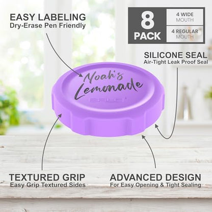 Premium Mason Jar Lids (8 Pack) - Heavy Duty, BPA Free Reusable Plastic Mason Jar Lids - Dry Canning Lid that fits Ball, Kerr & More - 4 Wide Mouth & 4 Regular Mouth Leak Proof Lids. … - size: 4 Regular & 4 Wide