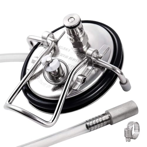 FERRODAY Carbonation Keg Lid for Corny Keg Lid Carbonation Stone Beer Force Carbonation Keg Lid Diffusion Stone Carbonating Keg Lid Carbonator Stainless Steel 304 Keg Lid for Cornelius Keg - 20" Tube