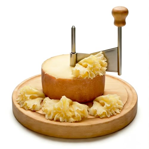 Cheese Curler Wheel for Tête de Moine & Chocolate - Swiss Girolle Shaver with Sharp Stainless Steel Blade & Wood Base to Create Beautiful Rose-Shaped Cuts, for Restaurants, Cafe and Home Use