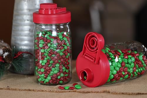 Mason Jar Lids Wide Mouth Plastic 4 pack-USA Made-Flip Cap Screw Top Pour Spout Drink Hole - Leak-proof for Kerr and Ball Canning Jars - Airtight for Drinks to Go and Controlled Pouring - Red - color: Old Glory Red