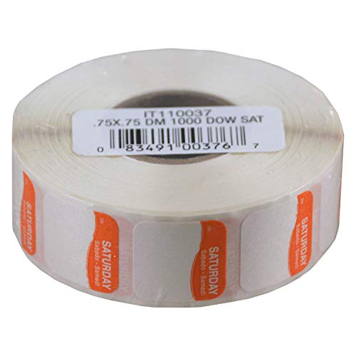 DayMark Day of the Week Dissolvable Label, Saturday, 3/4" x 3/4", Orange (Roll of 1000) - size: Saturday