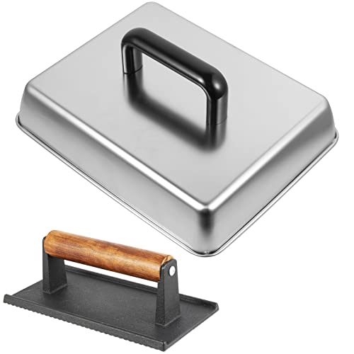 12 x 9 Inch Rectangular Basting Cover and Grill Press Kit for Blackstone Accessories, Universal BBQ Melting Dome Steaming Lid & Smash Burger Press for Flat Top Teppanyaki, Dishwasher Safe - size: 12" x 9"