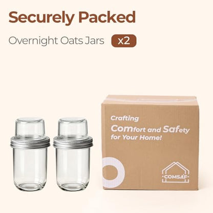 ComSaf Overnight Oats Containers with Lids, 16 oz Glass Mason Jars, 2 Pack | Dual-Layer Design, Yogurt Parfaits, Chia Pudding, Cereal, Fruit and Nuts, Reusable Breakfast Prep - size: 20oz Overnight Oats Cups