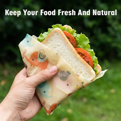 Beeswax Wraps for Food, Elephant 3 Pack (S, M, L) Reusable Food Wraps, Bread Sandwich Wrap, Zero Waste, Organic, Plastic-Free Food Storage Wrap - color: Elephant