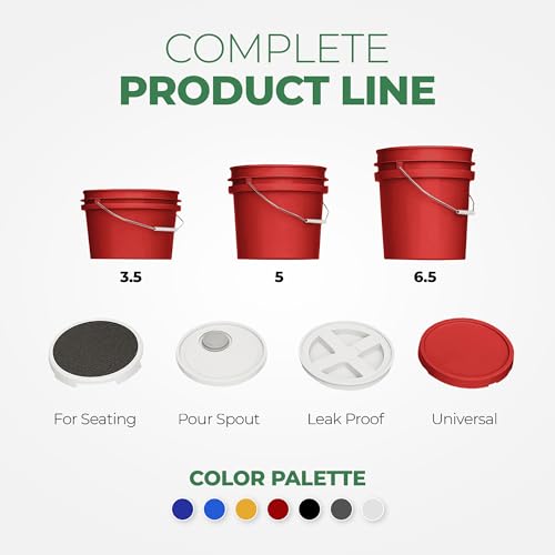 5-Gallon Red Bucket Pail Container with Lid | Metal Handles with Plastic Grip | Multi-Use | Easy Stack and Store | Heavy-Duty, Approx 90 MIL, Extra Durable | Food Grade | BPA Free - 1 Pack - color: Red, size: 1 Pack