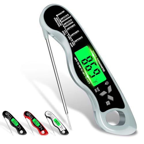 Meat Thermometer Digital，IP67 Waterproof Cooking Thermometer with Backlight, Calibration & Hold Function，Food Thermometer for Cooking,Outdoor Grilling - color: Grey