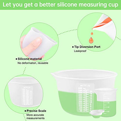 Silicone Measuring Cups for Resin Supplies - Kit with 600ml & 100ml Mixing Cups and Tools for Molds, Epoxy, Cooking, Casting Moulds, Jewelry Making - size: 600ML+100ML