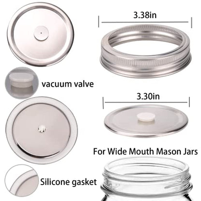 vacuum seal mason jar lids for FoodSaver Vacuum Sealer, Vacuum Seal Lid for 3.38 in Mason Jar,6 set vacuum stainless Steel Lids for Food Storage +Accessory Hose - size: 86mm