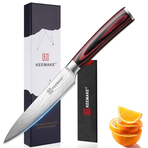KEEMAKE 5 Inch Paring Knife - Ultra Sharp High Carbon Stainless Steel, Tomato Knife for Fruit Cutting & Peeling with Ergonomic Utility Handle