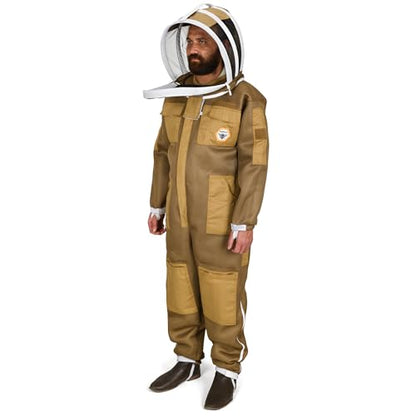 BP-411 Beekeeping Full Suit with Fencing Hat, Breathable Mesh, Sting Protection - Ultra Light Air Mesh - color: Brown, size: X-Small