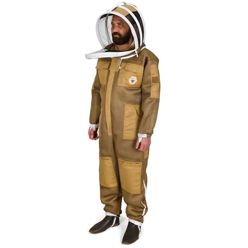 BP-411 Beekeeping Full Suit with Fencing Hat, Breathable Mesh, Sting Protection - Ultra Light Air Mesh - color: Brown, size: 3X-Large