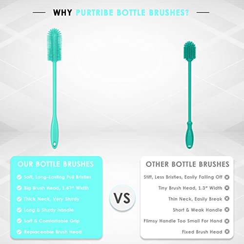 Silicone Bottle Brush, Water Bottle Cleaner Brush with Long Handle, Perfect for Cleaning Narrow Neck Containers, Vacuum Sports Bottle, Tumblers, Flask, Glassware (1 Pack, Teal) - color: Teal