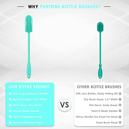 Silicone Bottle Brush, Water Bottle Cleaner Brush with Long Handle, Perfect for Cleaning Narrow Neck Containers, Vacuum Sports Bottle, Tumblers, Flask, Glassware (1 Pack, Teal) - color: Teal