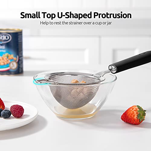 18/8 Stainless Steel Mesh Strainer: U-Taste 3.9 Inch Kitchen Fine Mesh Sieve Food Colander with Riveted Sturdy Silicone Handle and 30 Mesh Hole for Straining Flour, Quinoa, Tea, Juice (Black) - color: (2) Black, size: Small (3.9 x 11.1 in)