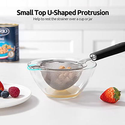 18/8 Stainless Steel Mesh Strainer: U-Taste 3.9 Inch Kitchen Fine Mesh Sieve Food Colander with Riveted Sturdy Silicone Handle and 30 Mesh Hole for Straining Flour, Quinoa, Tea, Juice (Black) - color: (2) Black, size: Small (3.9 x 11.1 in)
