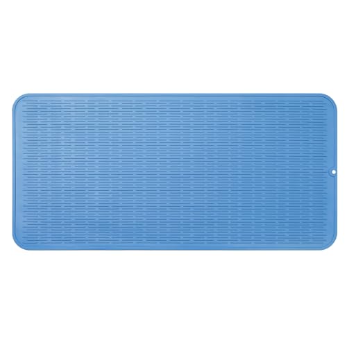MicoYang Silicone Dish Drying Mat for Multiple Usage,Easy clean,Eco-friendly,Heat-resistant Silicone Mat for Kitchen Counter or Sink,Refrigerator or Drawer Liner Lichen BlueL 5XL 36inches x 18inches - color: Lichen Blue, size: 36"L x 18"W