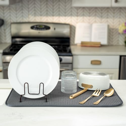 S&T INC. Dish Drying Mat XL, 18” x 24”, Absorbent Microfiber Kitchen Counter Mat, Dish Drying Pad for Dishes, Utensils, Pots and Pans, Extra Large, Charcoal - size: 18" x 24"