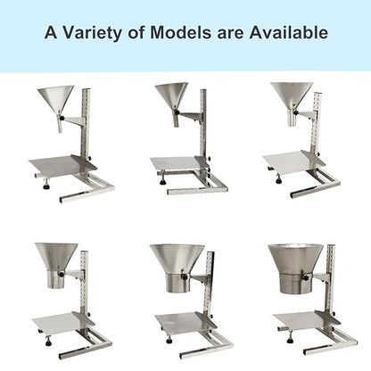 TECHTONGDA Stainless Steel Funnel Food Grade Kitchen Feeding Hopper with Support Stand and Lifting Platform for Powder, Paste, Liquid, Granule Manual Filling Package Bottom Diameter 2.3 Inch