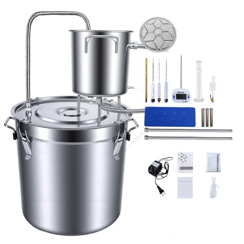33L/8.7 gal Alcohol Still, Distillation Kit for Home Brewing, 304 Stainless Steel Alcohol Distiller with Thermometer – for Whisky, Brandy, Wine