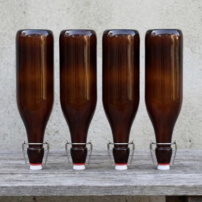 Aoriher 12 Pcs 25 oz Amber Glass Bottles, Swing Top Glass Brewing Bottles with Airtight Lids for Home Brewing, Vanilla Extract, Kombucha, Beer, Kefir, Beverage, Water, Soda - color: Amber, Red