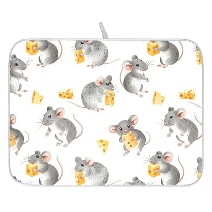 ALAZA Cute Mouse with Cheese Dish Drying Mats Absorbent Microfiber Drying Pad Kitchen Countertop Draining Mat 16 x 18 Inches - size: 16" x 18"