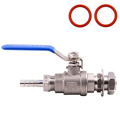 DERNORD 2 Packs 1/2 Inch Weldless Ball Valve Stainless Steel 304 Bulkhead For Home Brew Kettle (1/2" NPT to 3/8" Barb Hose) - size: 1/2" NPT to 3/8" Barb Hose, style: Pack of 2