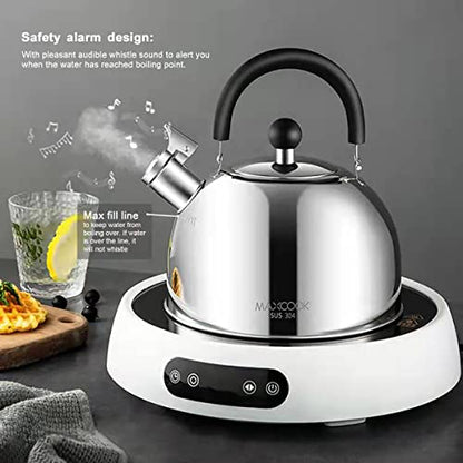 304 Stainless Steel Whistling Tea Kettle 2.1 Quart/2L, Suitable to Boiling Water & Tea on Induction Stove, Gas Stove Top - color: Silver, size: 2.1 Quarts