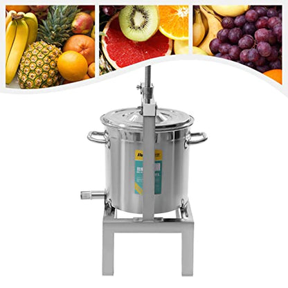 DIY Large Fruit Honey Presser and Cider, Wine, Grape, Apple Press extractor, 10L Freestanding Stainless Steel fruit Manual Presser with Leakage plate for Wine and Juice Making