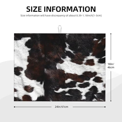 Cow Print Dish Drying Mat for Kitchen Counter 18 x 24 inch Cows Dish Drainer Rack Mats with Hanging Loop Western Cowhide Dishes Drainer Pads Animal Skin Drying Pad for Countertop - color: black brown