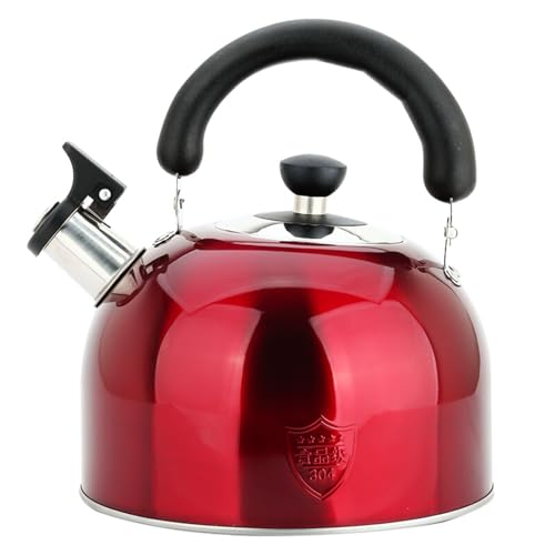 3.75 Quart/4L Whistling Tea Kettle,Stainless Steel Teakettle Teapot for Stovetop,Vintage Tea Kettles with Touch Ergonomic Handle(Red) - size: 3.8 Quarts