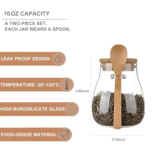 Airtight glass jar storage container with bamboo lid Set of 4, wide mouth, leak-proof, With a spoon, can be used for coffee beans, tea leaves, grains, dried fruits, etc (Small*4pcs) - color: Small*4pcs