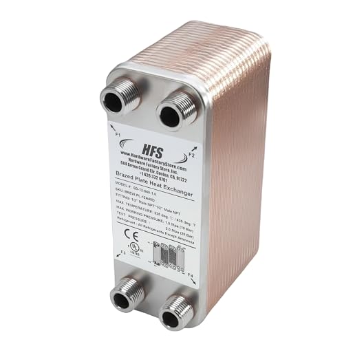 HFS(R) 40-Plate Stainless Steel 304 Homebrew Beer Wort Chiller Heat Exchanger, 7.5" x 2.9", 1/2" x 1/2" MALE NPT, Quick Beer Cooling System (7.5" 2.9"/40 plate, 1/2" x 1/2" NPT) - size: 7.5'' 2.9''/40 plate, 1/2" x 1/2" NPT