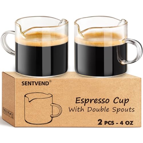 Espresso Cups Set of 2 - 4 Oz Espresso Shot Glass with Handle Double Spout Cups Clear Glass Milk Cup Espresso Accessories Great for Making Coffee Desserts Salad Dressings - color: No Scale -Clear