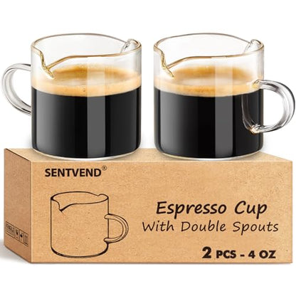 Espresso Cups Set of 2 - 4 Oz Espresso Shot Glass with Handle Double Spout Cups Clear Glass Milk Cup Espresso Accessories Great for Making Coffee Desserts Salad Dressings - color: No Scale -Clear