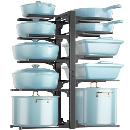 MUDEELA Pots and Pans Organizer Rack under Cabinet 23.62" Height, 10-Tier Adjustable Heavy Duty Pot and Pan Organizer Rack inside Cabinet for Kitchen Organizer Cast-iron Pans, Heavy Cookware - color: Black, size: 23.62"H
