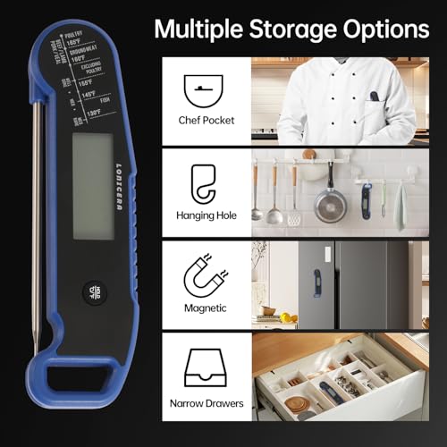 Lonicera Digital Meat Thermometer for Food Cooking. Instant Read Within 1 Sec and ±0.9℉ Accuracy with Thermocouple Sensor. IP67 Waterproof, Auto-Rotating Display, Auto Wake up (Blueberry) - color: BLUE