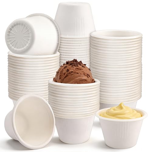 LeonBach 100 Pack Natural Bagasse Fiber Bowls,4oz Small Disposable Paper Bowls Microwavable Safe Sample Snack Cups Charcuterie Serving Cups for Sauce Portion Condiment Ice Cream Desserts, White - color: White, style: 4oz-100 Pack