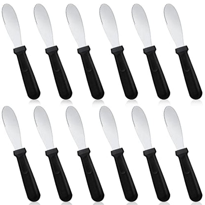 12 Pcs Butter Spreader Knives Wide Blade Stainless Steel Cheese Spreader Knife Black Plastic Handle Slicing or Spreading Knife for Slicing Bread Cream Sandwich Condiment Kitchen 9.1 Inch