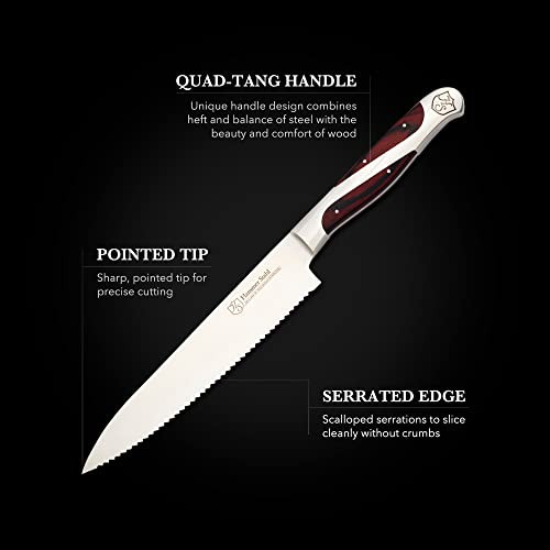 Hammer Stahl Serrated Utility Knife | German Forged High Carbon Steel | Ergonomic Quad-Tang Pakkawood Handle & Gift Box - size: 6"