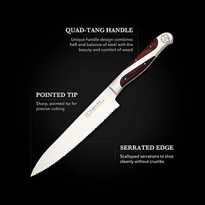 Hammer Stahl Serrated Utility Knife | German Forged High Carbon Steel | Ergonomic Quad-Tang Pakkawood Handle & Gift Box - size: 6"
