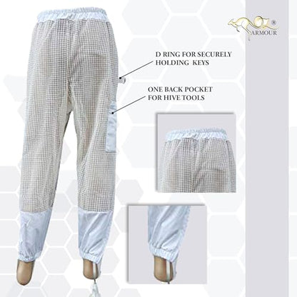 3 Layer Ventilated Beekeeping Pants for Men & Women – Sting-Proof Bee Pants with Leg High Zippers, Pockets, and Comfortable Mesh Protection - size: Large