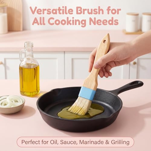 Pastry Basting Brush Food Brushes Heat Resistant Wooden Handle Pastry Brushes for Baking BBQ Brush for Cooking Butter Egg Wash Glazing Oil Sauce (1/1.5-2PCS)