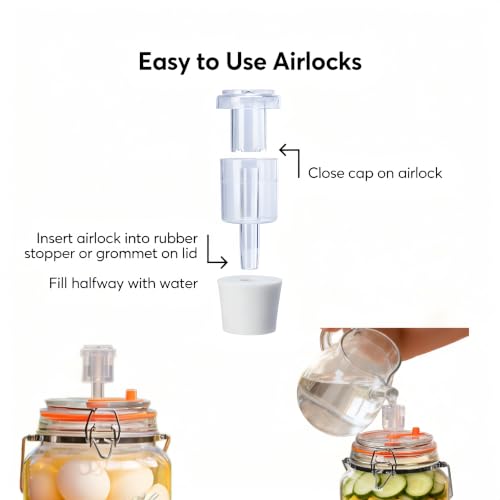 2-Piece Airlock 5-Pack with 3PCS #6 Stoppers, 5pcs Silicone Loops & 10PCS Grommets – Complete Fermentation Kit for Home Brewing Beer, Wine, Kombucha, Sauerkraut, Kimchi & More