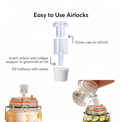 2-Piece Airlock 5-Pack with 3PCS #6 Stoppers, 5pcs Silicone Loops & 10PCS Grommets – Complete Fermentation Kit for Home Brewing Beer, Wine, Kombucha, Sauerkraut, Kimchi & More