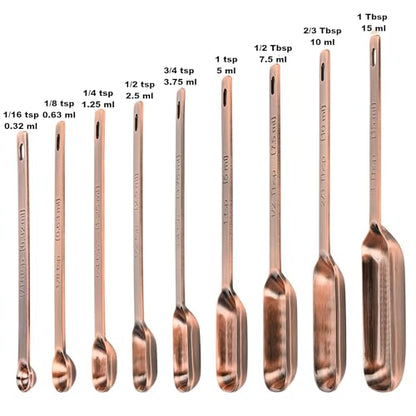 Copper Measuring Cups and Spoons Set of 18, 7 Measuring Cups, 9 Measuring Spoons, Stainless Steel Measuring Spoons and Cups for Dry & Wet Ingredients During Kitchen & Baking - color: A01: Copper-7Cups+9Spoons