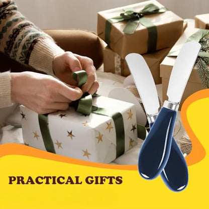 Butter Spreader Knife Set, 2-Pack Stainless Steel Cheese and Butter Knives with Ceramic Handle, Dishwasher Safe, for Soft & Hard Cheese, Jam, Cold Butter (Navy Blue) - color: Navy Blue