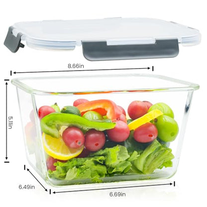 2 Pack Large Glass Storage Containers with Lids 85oz/10.5cup Big Airtight Glass Food Storage Containers for Rotisserie Chicken Watermelon Meal Prep, BPA Free, Freezer Dishwasher Oven Safe - color: gray