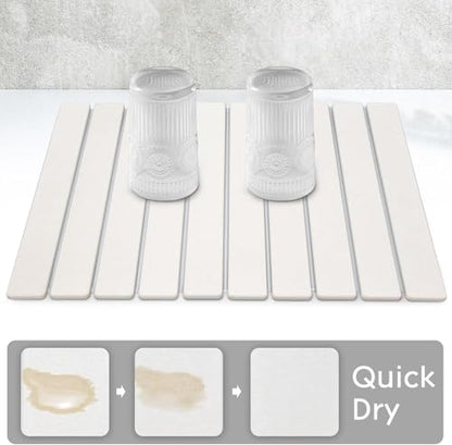 Large Stone Dish Drying Mat for Kitchen Counter, 24"(L)×16"(W), Collapsible Quick Drying Dish Mats, Ultra Absorbent Diatomaceous Earth Mats for Dishes Bottles Cups, Match Any Countertop - size: 24" x 16"