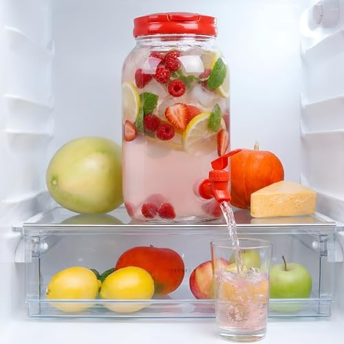Havawish 2 Pcs 1 Gallon Plastic Beverage Dispenser with Spigot Clear Summer Kitchen Fridge Drink Dispenser for Parties Lemonade Juice Tea Beer Cold Water (Red,Cylinder) - color: Red, style: Cylinder