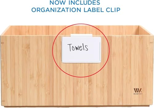 MobileVision Bamboo Storage Box Multi-Purpose Organizer for Kitchen Supplies Holder, Fruit Bin, Cabinets, Pantry with built in handles, stackable, 12” x 9” x 6” With White Clip Included - size: Single: 12" x 9" x 6"